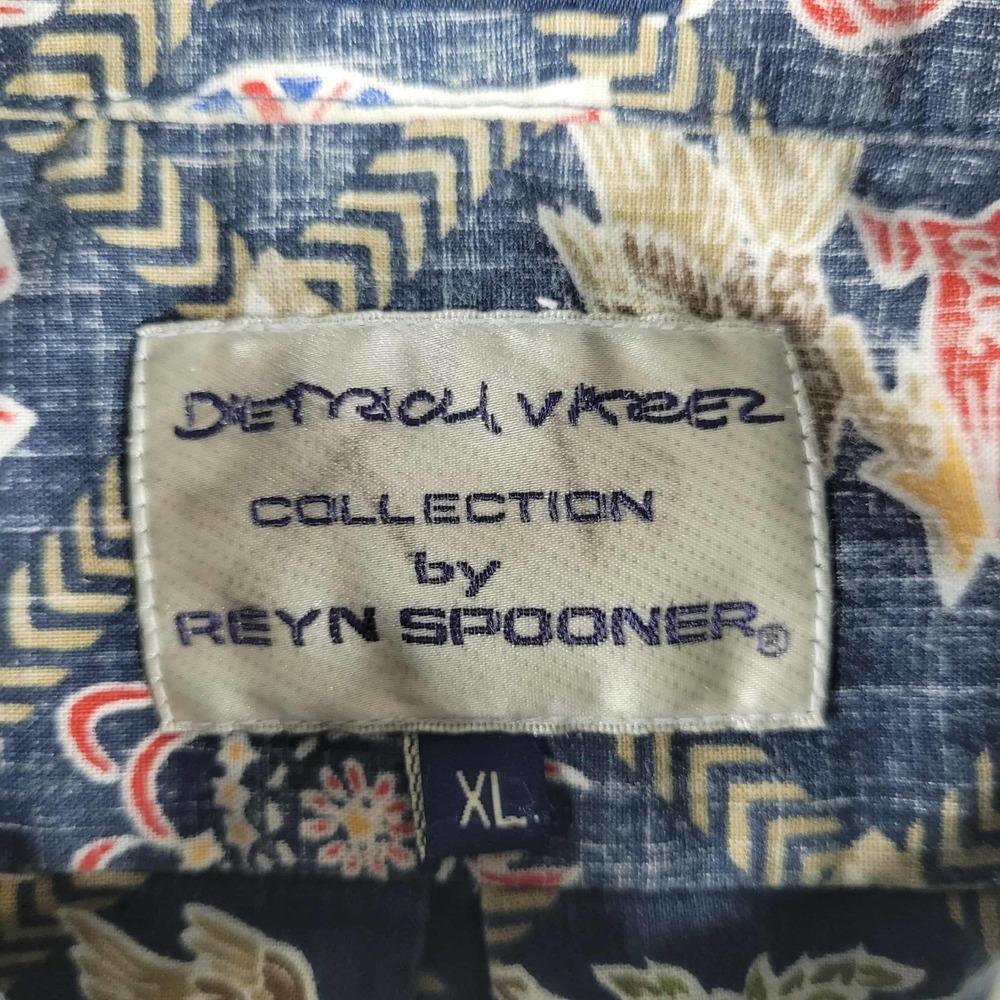 Reyn Spooner Dietrich Varez 1/4 Button Up Shirt Men's XL Blue Eagle Floral Flags - Picture 5 of 8